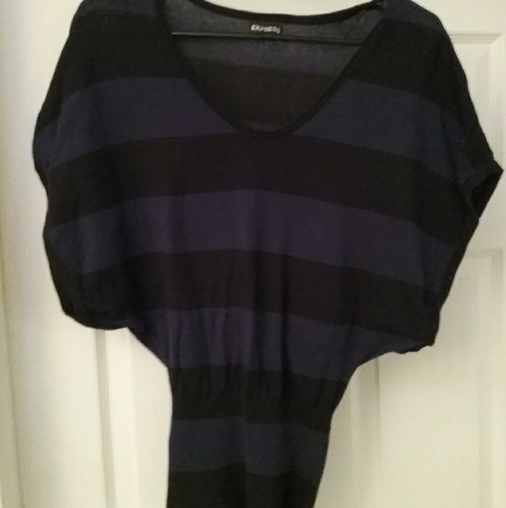 Express Striped Black & Blue Dressy Top